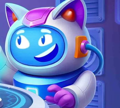 Robocat Casino – robot-kot z hologramami monet, maskotka oferty powitalnej