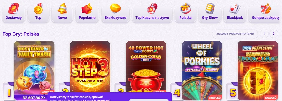 Robocat Kasyno – kategorie gier i ranking Top Gry: Polska z okładkami automatów